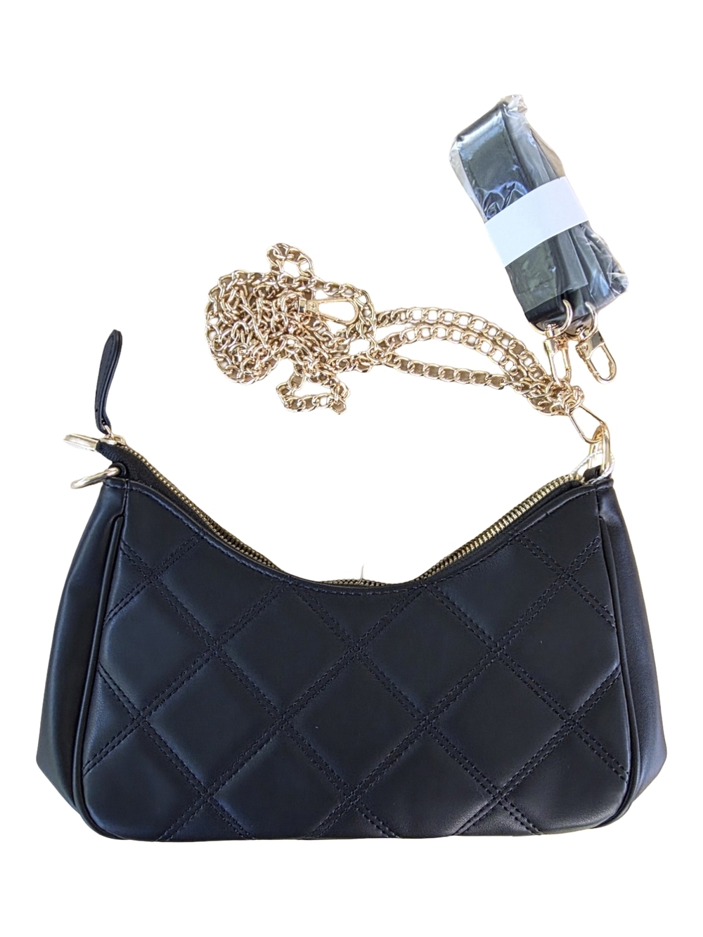 Quilted Black Mini Shoulder Bag with Gold Chain